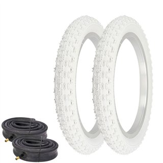 Bicycle TIRE 16" x 2.125 ALL WHITE COMP 3 (2) TIRES,  HEAVY-DUTY TUBES