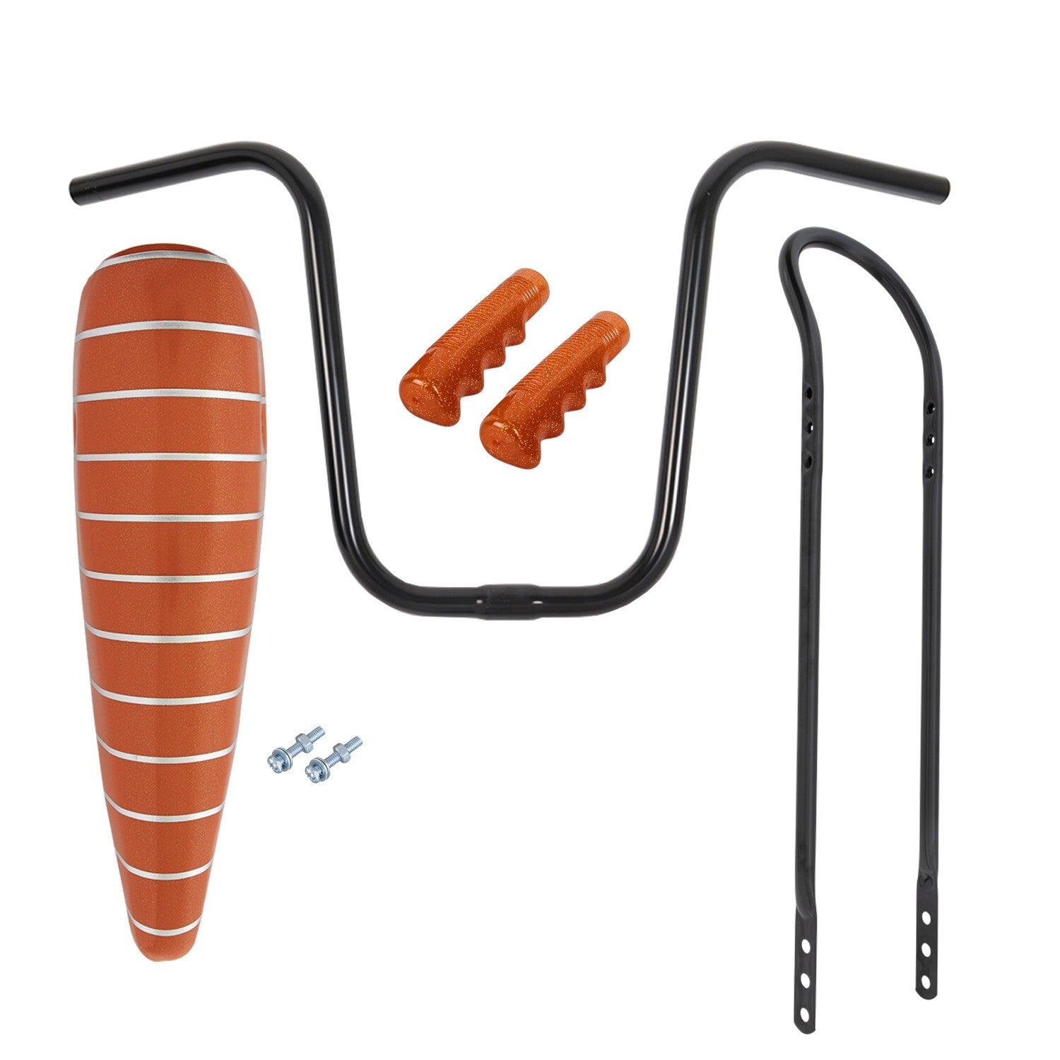 20" LOWIRDER SPARKLE ORANGE STRIPE BANANA SEAT W/ GRIPS,SISSYBAR & HANDLEBAR