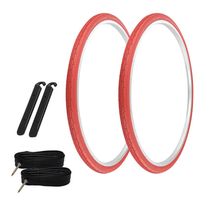 PRO+ TIRES 700 x 35 Red P-1180 W/TUBES & TIRE LEVERS 48mm Presta Valve