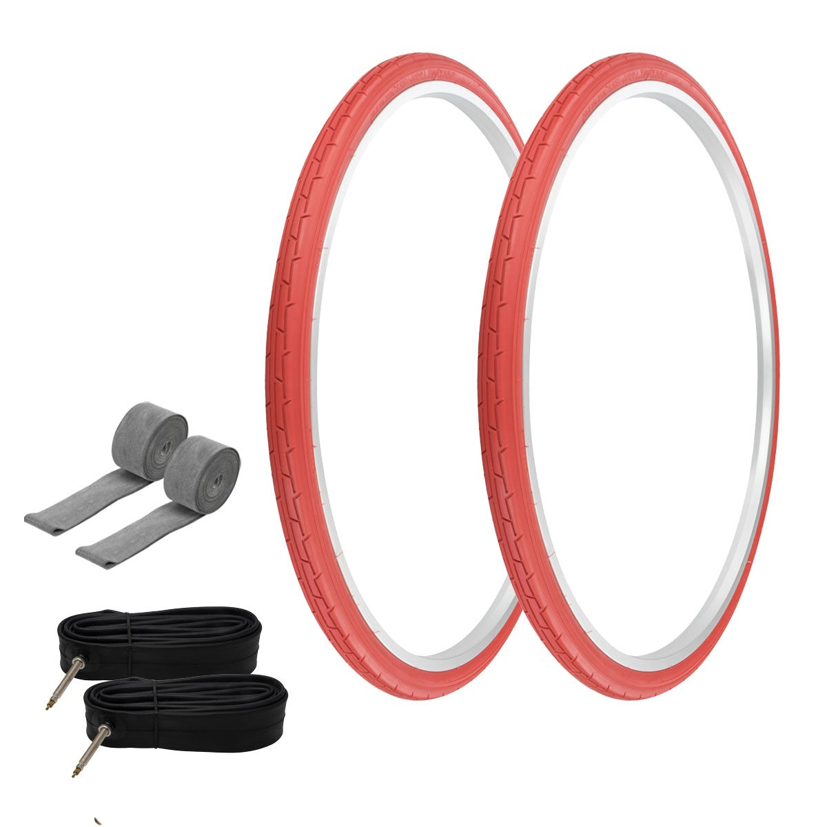 PRO+ TIRES 700 x 35 Red P-1180 W/TUBES & RIM STRIPS 48mm Presta Valve