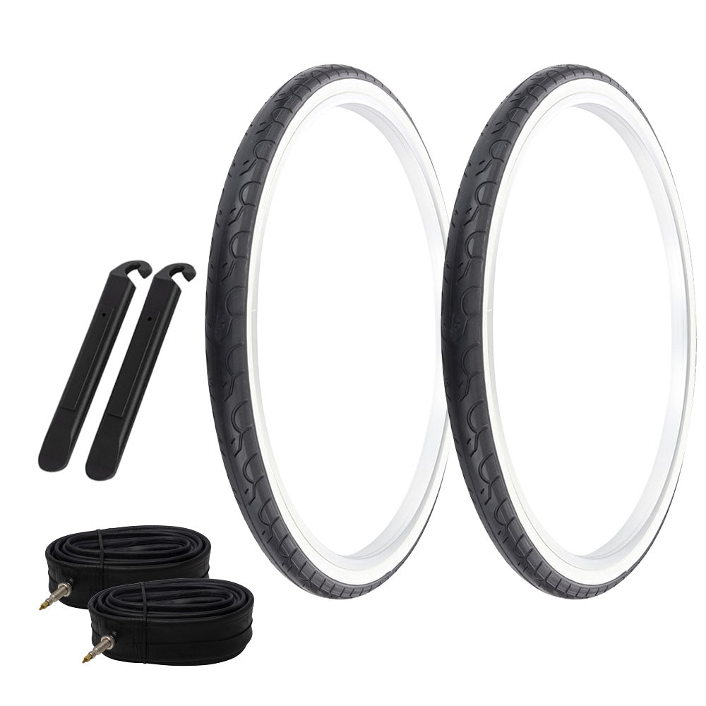 PRO+ 26" x 1.50" G-5013 BLACK/WHITE BICYCLE TIRES W/ TUBES 33mm PRESTA, LEVERS