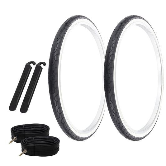 PRO+ 26" x 1.50" G-5013 BLACK/WHITE BICYCLE TIRES W/ TUBES 33mm PRESTA, LEVERS