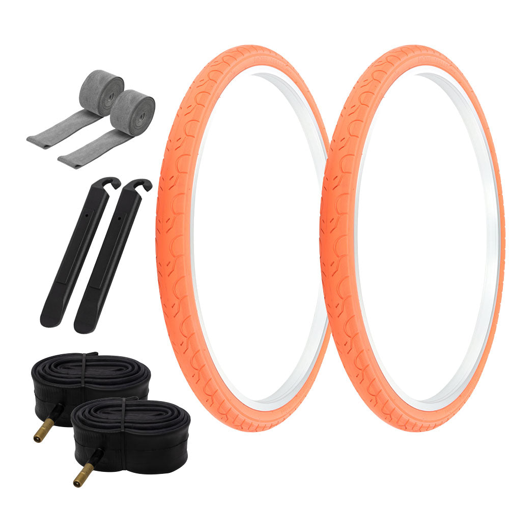 PRO+ 26" x 1.50" G-5013 ORANGE BICYCLE TIRES W/ THORN PROOF TUBES 48MM SCHRADER
