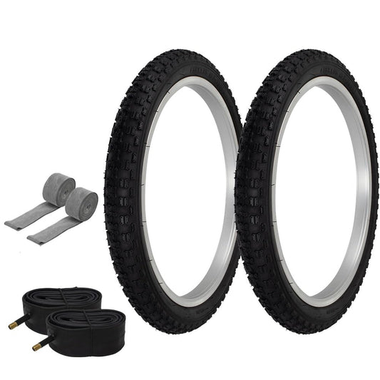 PRO+ HIGH Performance Bicycle BMX TIRE 18" X 1.95 All Black COMP III Tires W/Tubes & Rim Strips 6PC Set