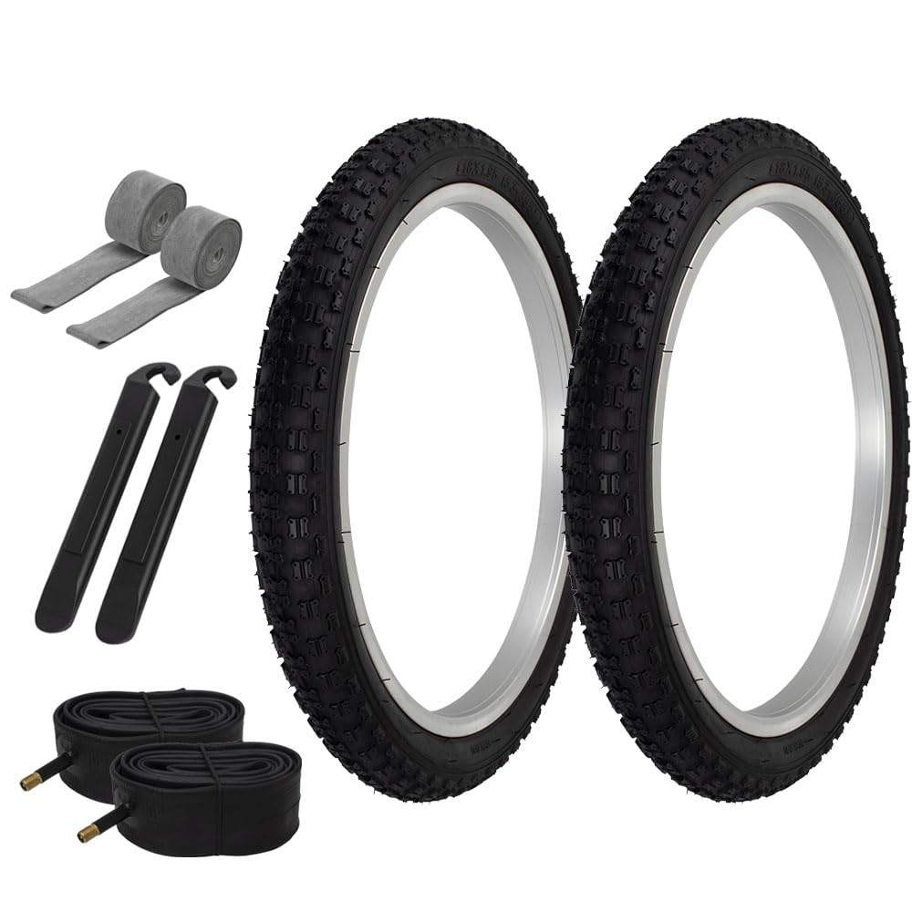 PRO+ HIGH Performance Bicycle BMX TIRE 18" X 1.95 All Black COMP III Tires W/Tubes, Rim Strips & TIRE LEVERS 8PC Bundle.