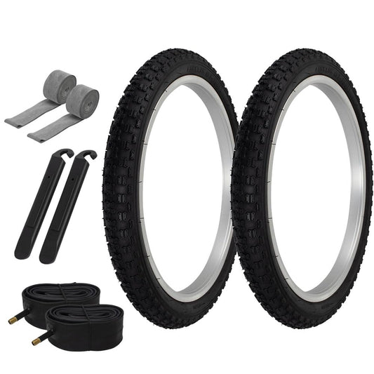 PRO+ HIGH Performance Bicycle BMX TIRE 18" X 1.95 All Black COMP III Tires W/Tubes, Rim Strips & TIRE LEVERS 8PC Bundle.