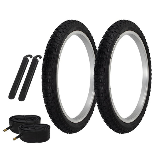 PRO+ HIGH Performance Bicycle BMX TIRE 18" X 1.95 All Black COMP III Tires W/Tubes & TIRE LEEVERS 6PC Set.